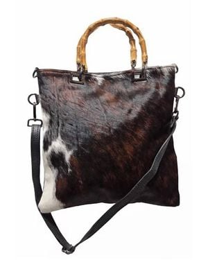 Charlie Leather Angelina Large Tote And Over Shoulder Handbag - Black