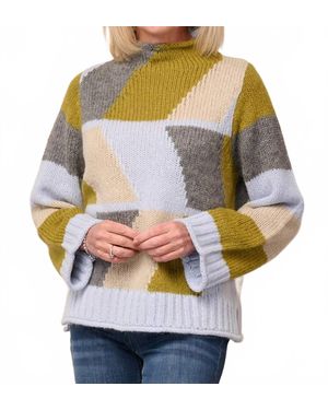 Noen Geometric Color Block Knit Sweater - Gray