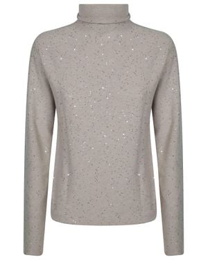Antonelli Etruria Dolcevita Paillettes Sequin Turtleneck Sweater - Gray