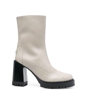 Furla Climb Mid Chunky Block Heel Zipper Leather Ankle Boots - Gray