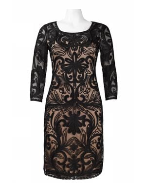 Sue Wong Floral Embroidered Mesh Dress - Black