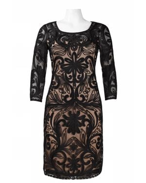 Sue Wong Floral Embroidered Mesh Dress - Black