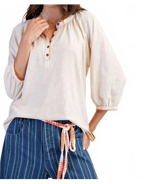 Easel Natural Bohemian Blouse With Trim - White