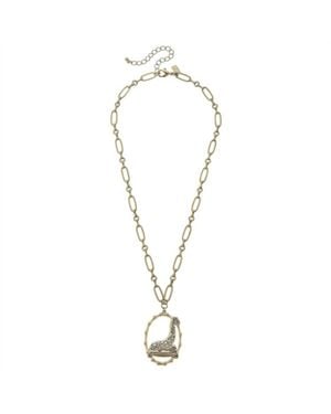 Canvas Style Giraffe Pendant Chain Link Necklace - Metallic