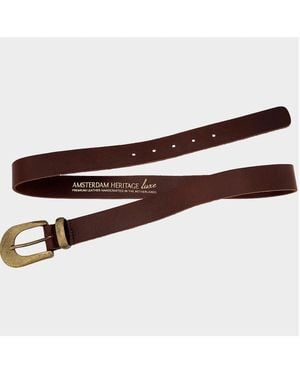 Amsterdam Heritage Adrie Skinny Leather Belt With Horseshoe Buckle And Tip - Brown