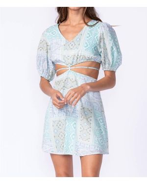 Sky To Moon Boho Print Cutout Tie Detail Dress - Blue