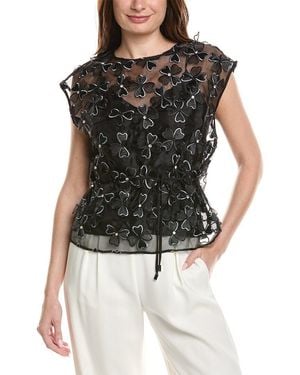 MILLY Ryan Clover Bow Organza Top - Black