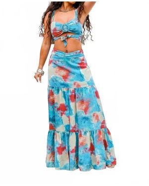 SurelyMine Miami Vibes Printed Maxi Skirt Set - Blue
