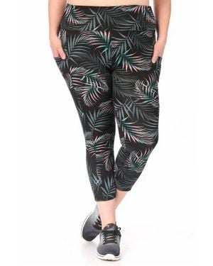 Shosh Tropical Leaf Workout Capri Pant - Black