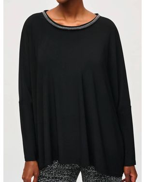 Joseph Ribkoff Silky Knit Top With Embellished Neckline - Black