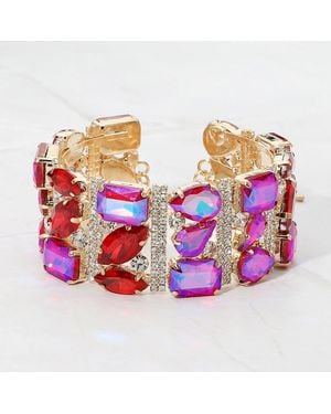Fashnzfab Bold Faceted Multi-Shaped Gem Embellished Evening Bracelet - Pink