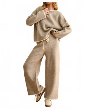 Miou Muse Wide Leg Sweater Pants - Natural