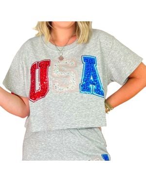 Queen Of Sparkles Beaded Usa Top - Blue