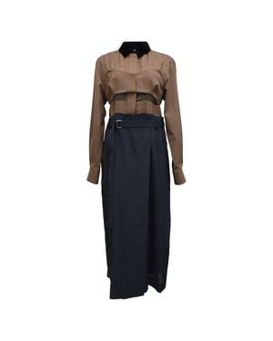 Sacai Long Sleeve Two-Piece Set Accent Midi Dress - Blue