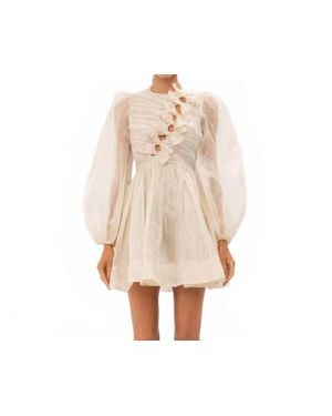 SOFIA The Label Romance Bow Lurex Organza Mini Dress With Bow Details - Natural