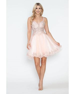 Lenovia Usa Homecoming Tulle With Sequin Lace Bodice Fit & Flare Cocktail Party Dress - White