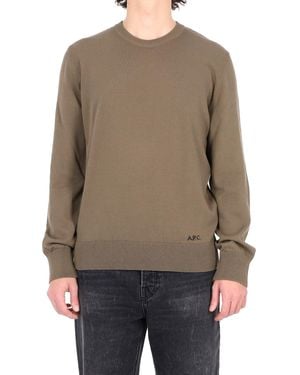 A.P.C. Cotton Crew Neck Sweater With Ribbed Details - Brown
