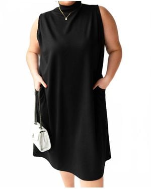 NVLT Luxe Mock Neck A Line Dress - Black