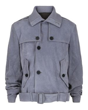 Ferragamo Suede Moto Jacket - Blue