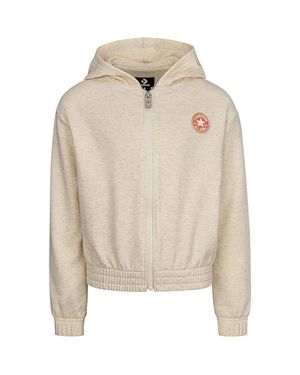 Converse Hoodie Girls Coconut Fleece Stretch Drop Shoulder Full Zip Red482 - Natural