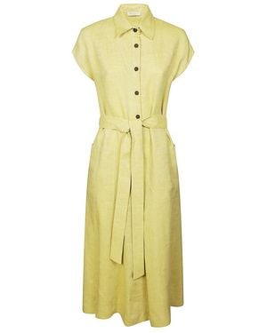 Antonelli Belted Shirt Dress With Flowing Skirt - Yellow