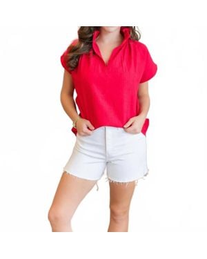Never A Wallflower Aster Short Sleeve Pintuck Top - Red
