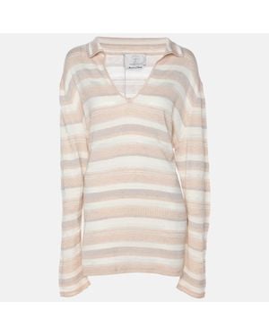 Marina Rinaldi Voyage By Peach/Metallic Stripe Stretch Knit Sweatshirt - Natural