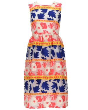P.A.R.O.S.H. Sleeveless Fitted Floral Dress With Geometric Detailing - White