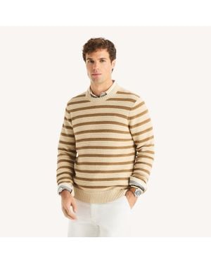 Nautica Textured Striped Crewneck Sweater - Metallic