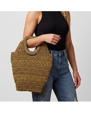 Fashnzfab Open Weave Knot Structured Handle Tote Bag - Natural