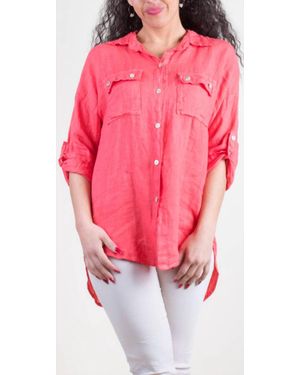 Gigi Moda Navi Linen Button Down Shirt - Pink