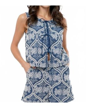 Greylin Romy Embroidered Tie Front Shell Top - Blue