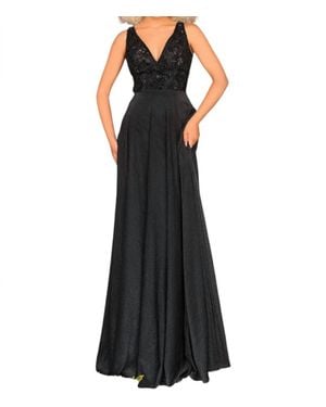 Clarisse A-Line V-Neck Evening Gown - Black