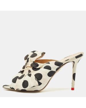 Charlotte Olympia Polka Canvas Bow Slide Sandals - Natural
