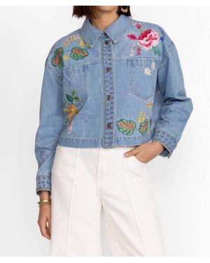 Johnny Was Jeanette Cropped Denim Jacket - Blue