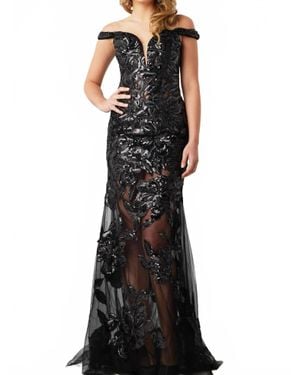 Jovani Off The Shoulder Illusion Dress - Black