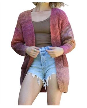 Angie Marled Chunky Knit Cardigan With Pockets - Red