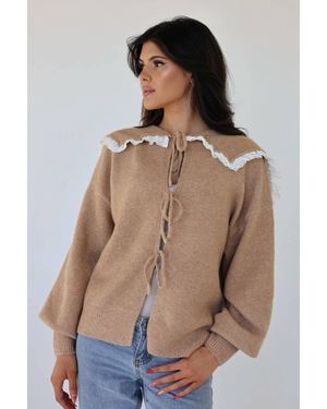 Klesis Eliza Lace Collar Oversized Cardigan - Brown