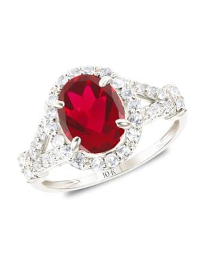 MAX + STONE Solid 10K Or Oval Cut Gemstone Halo Birthstone Ring - Red