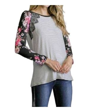 Elli Floral & Striped Top - Gray