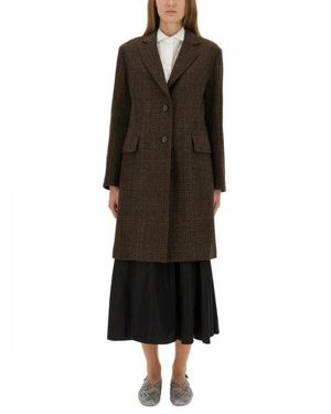 Aspesi Checkered Wool Coat With Tailored Silhouette - Black