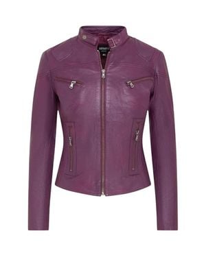 TruClothing Real Leather Classic Racer Style Slim Fit Biker Jacket - Purple