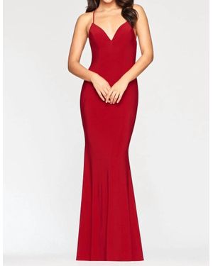 Faviana Jersey V-Neck Empire Dress - Red