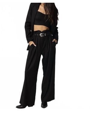 Stillwater Stretch Linen Knotch Waist Pants - Black