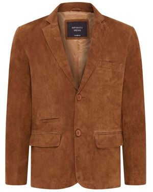 Infinity Leather Slim Goat Suede Italian Blazer Jacket-Somero - Brown