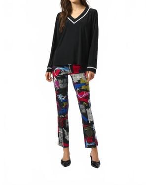 Joseph Ribkoff V-Neck Contrast Trim Straight Top - Black