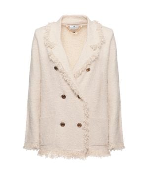 Elisabetta Franchi Fringed Lurex Cotton Blazer - Natural
