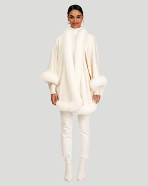 Gorski Cashmere Capelet With Shadow Fox Trim - White