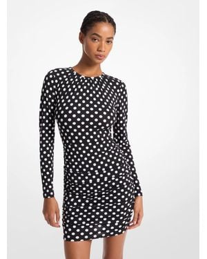 Michael Kors Dot Ruched Stretch Matte Jersey Dress - White