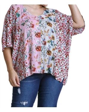 Umgee Mixed Floral Print Top -Plus - Blue